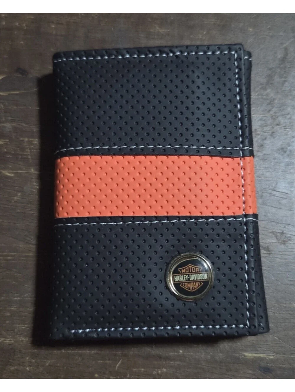 Harley Davidson Motorcycles Tri-fold Wallet Billfold Black & Orange Stripe - NEW